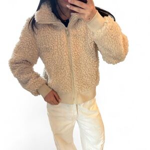 Beige Sherpa Zip-Up Jacket - Women